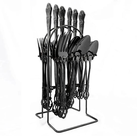 Luxury Antique Gothic cutlery with stand (ultra black)