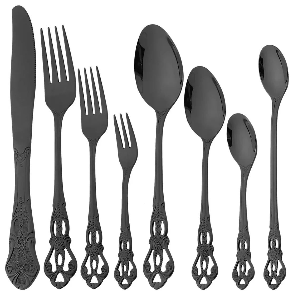 Luxury Antique Gothic cutlery with stand (ultra black)