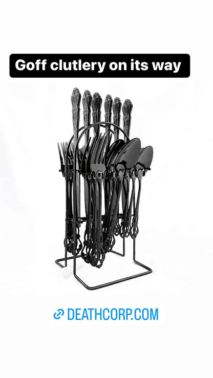 Luxury Antique Gothic cutlery with stand (ultra black)