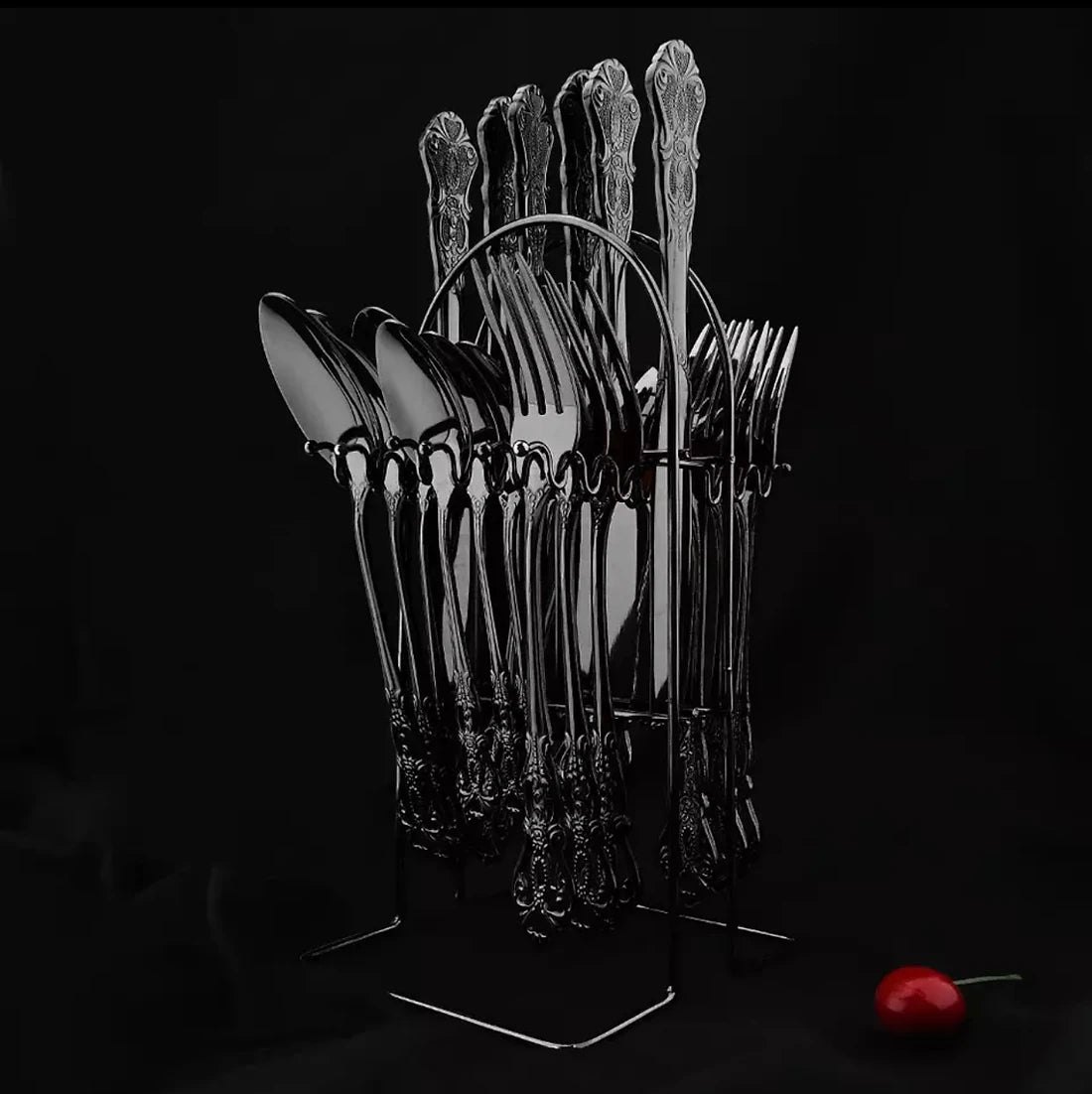 Luxury Antique Gothic cutlery with stand (ultra black)