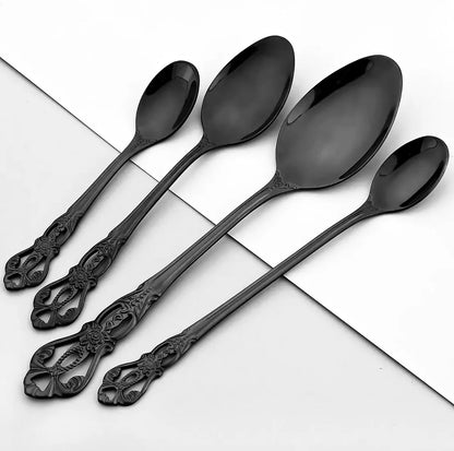 Luxury Antique Gothic cutlery with stand (ultra black)