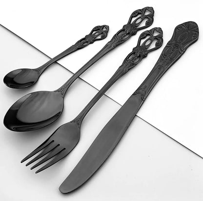 Luxury Antique Gothic cutlery with stand (ultra black)