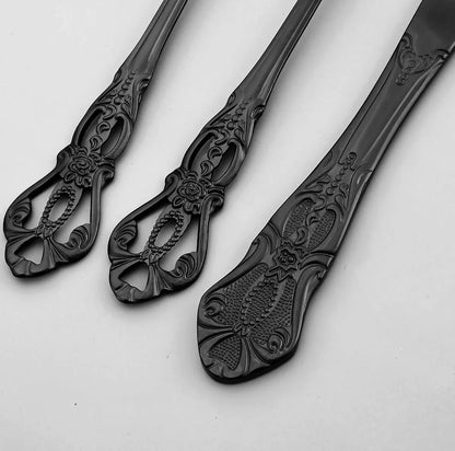 Luxury Antique Gothic cutlery with stand (ultra black)