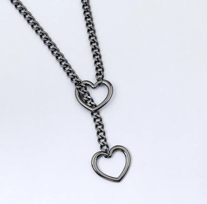 Black o-ring heart chocker necklace