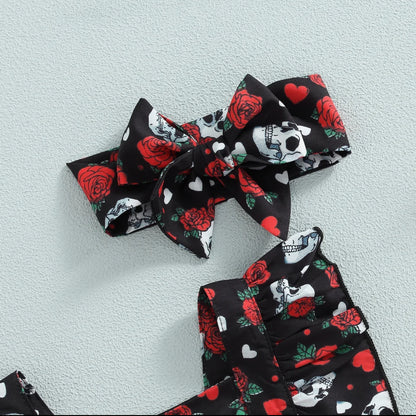 Rose Skull baby 2pc Ruffle Romper + Hairband Set, sizes 0-24 Months