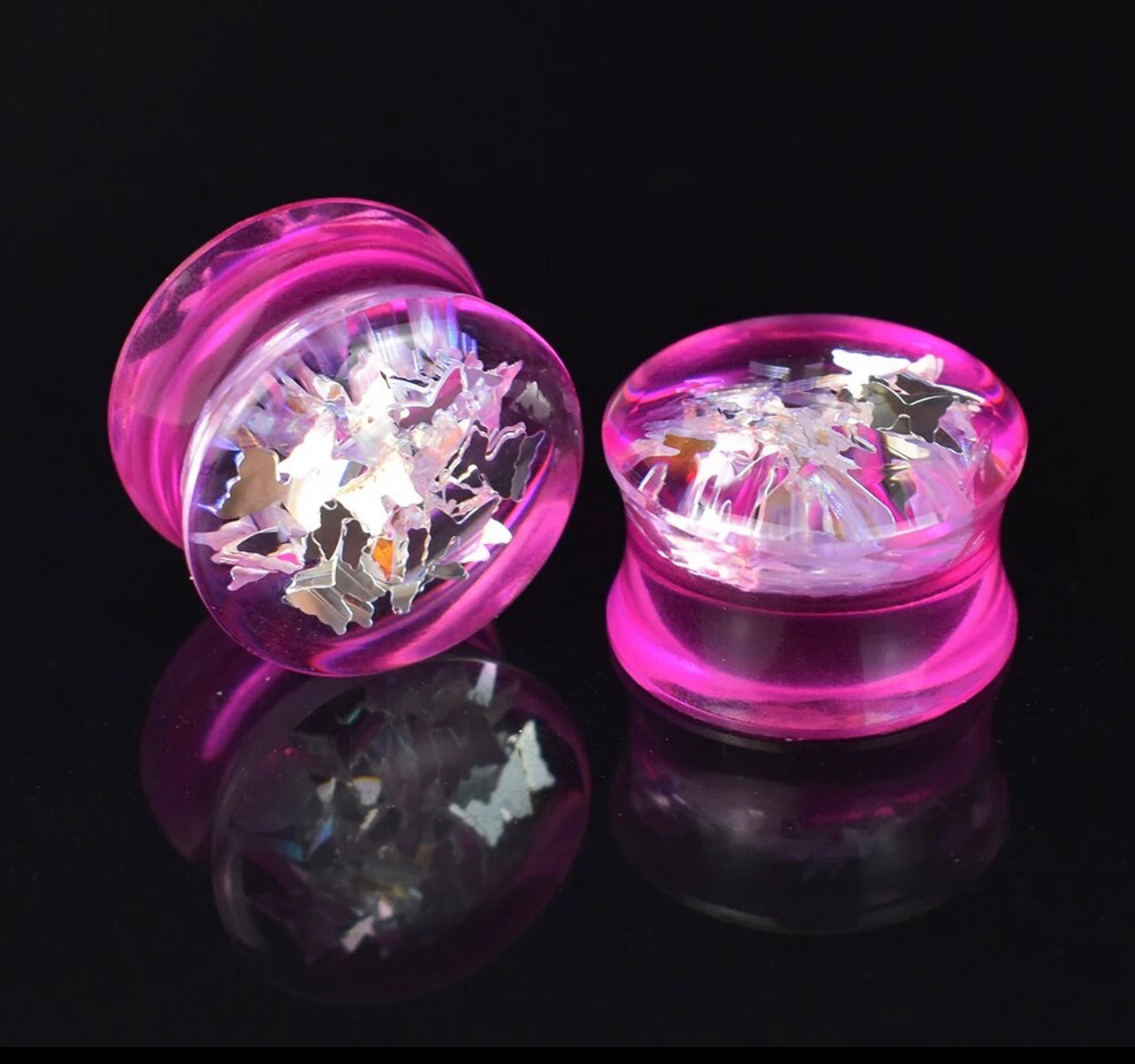 Pink Glitter butterfly plug  (Single or Pair)
