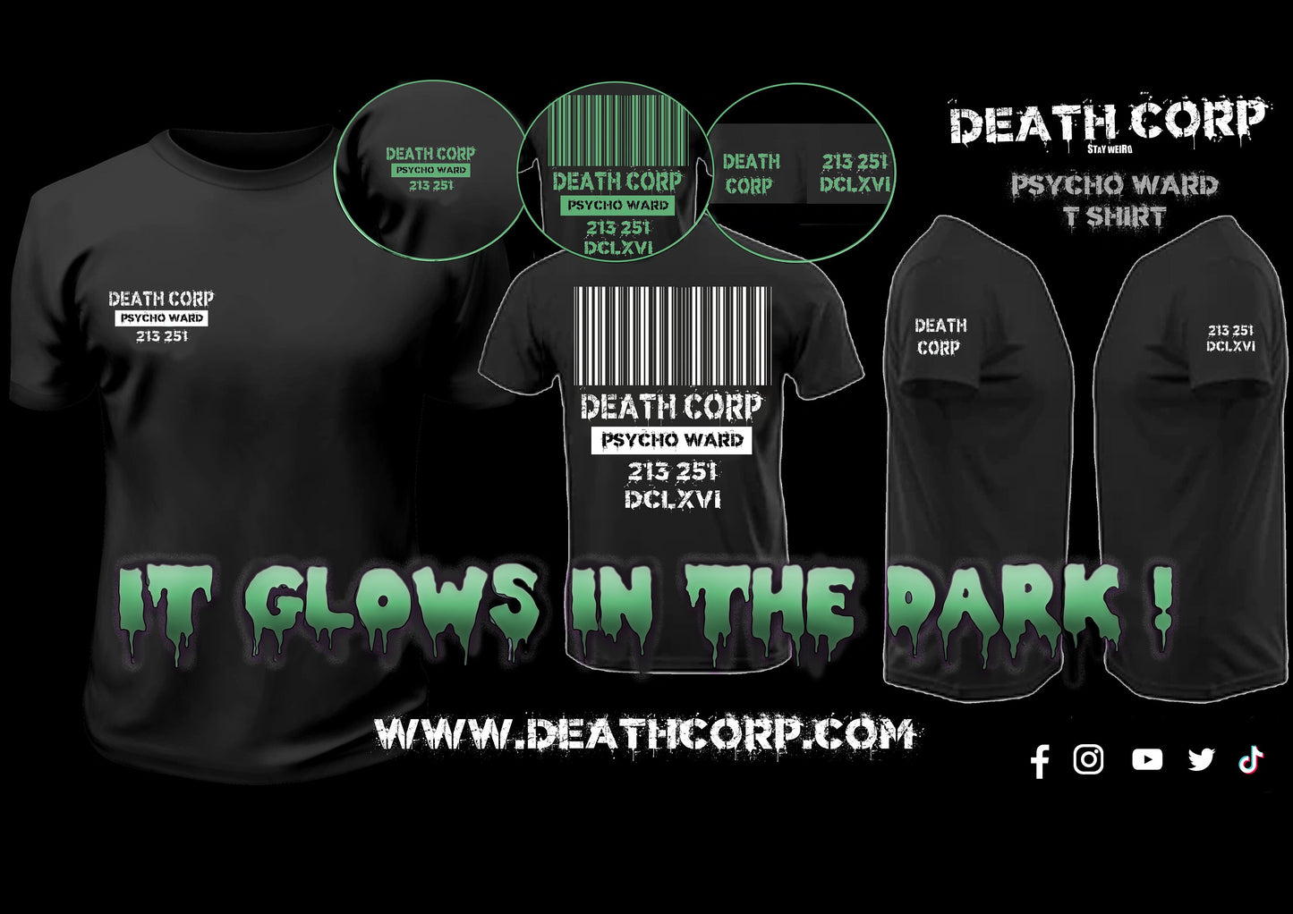Death Corp - Psycho ward T shirt (glow in the dark )