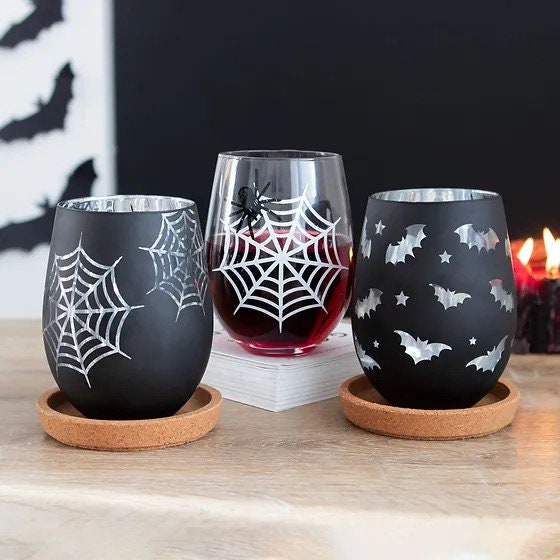 Gothic pagan witch Black bat stemless wine glass